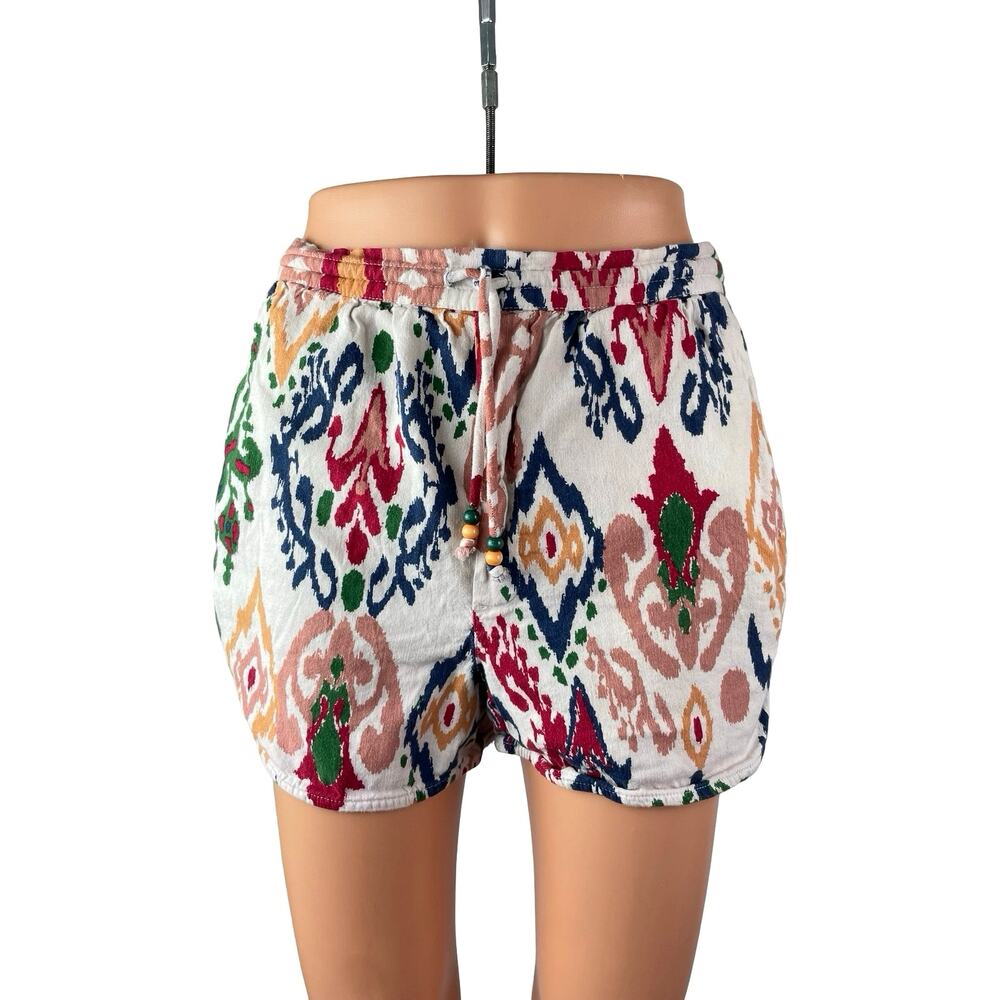 Zara Women's Multicolor Argyle Geometric High Rise Tie Boho Mini Shorts Size S